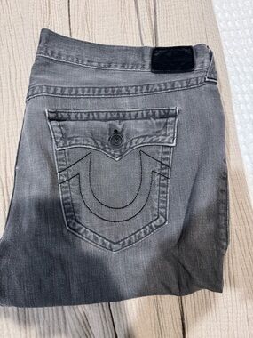 True Religion Washed Grey Denim Jeans with Signature Pocket